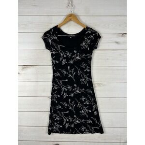 Chorus Line Dress Womens Small Black Floral T Shirt Scoop Neck Stretch Y2K